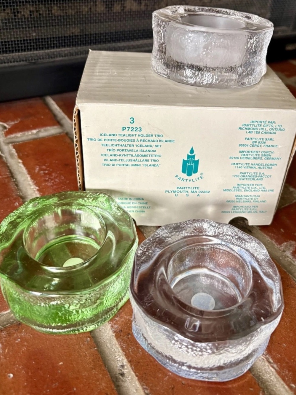 PartyLite Iceland Tealight Holder Trio Glass Green & Clear P7223 Candle Holders